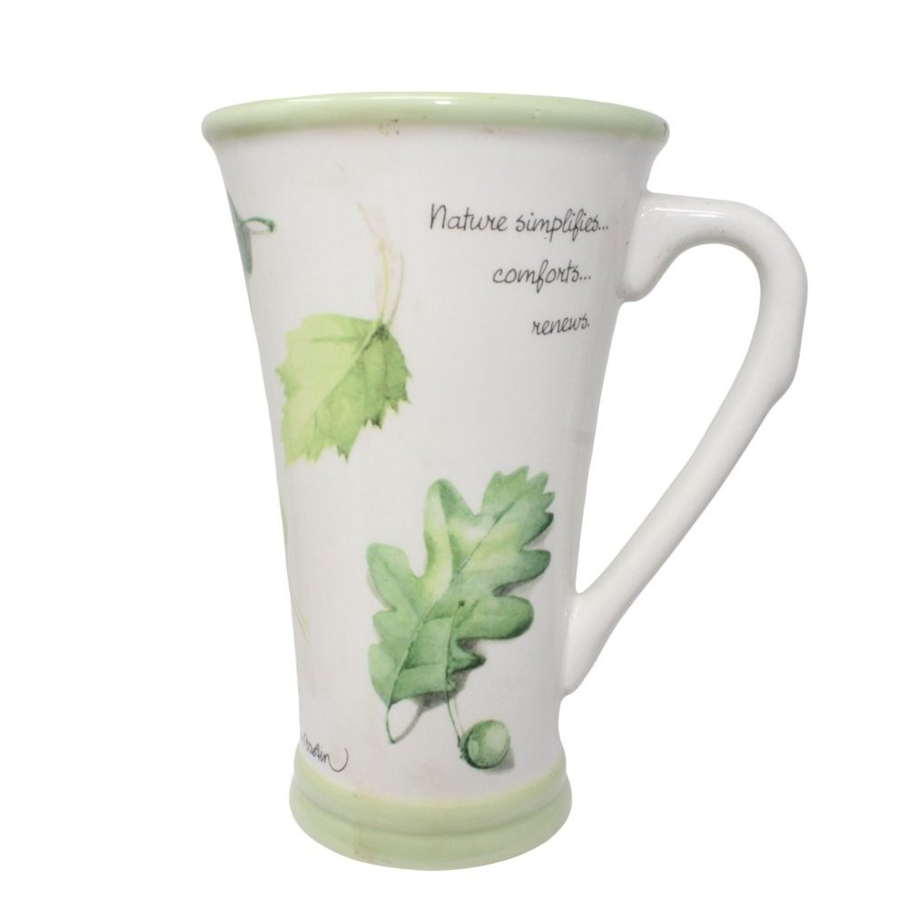 VTG Marjolein Bastin Tall Mug Green Leaves Nature's Sketchbook Tapered Ceramic